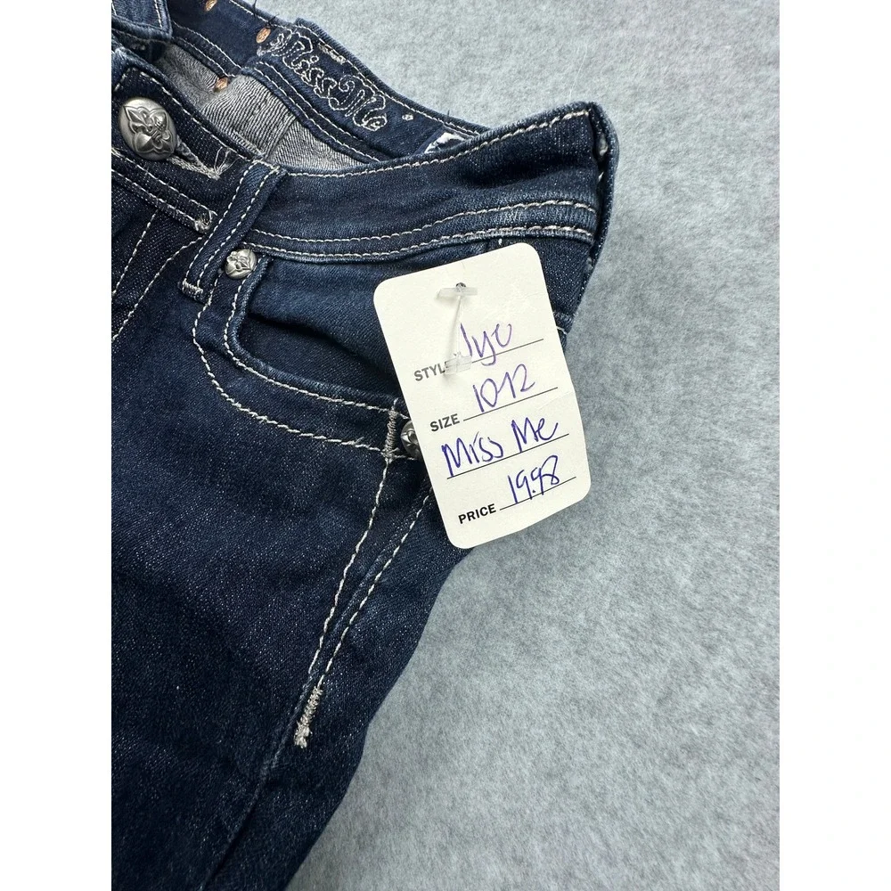 Miss Me Girls Dark Wash Denim Capri Jeans Rhinestone Lace JK6166P Size 10/12